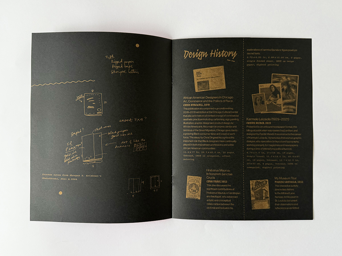 a black and hot pink catalog printed in gold and black